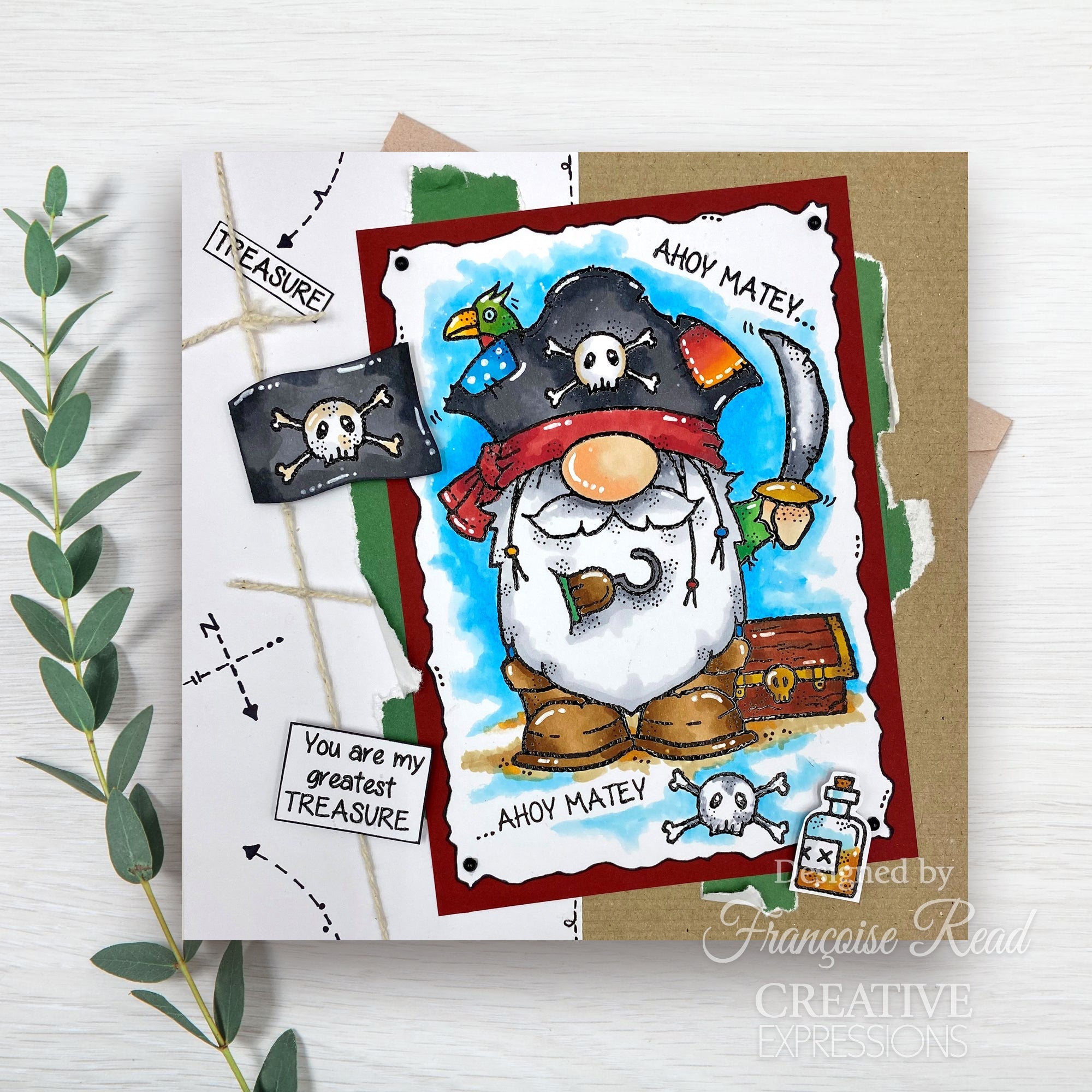 Woodware Clear Singles Pirate Gnome 4 in x 6 in Stamp Set