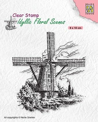 Idyllic Floral Scene Stamp Wind-Mill